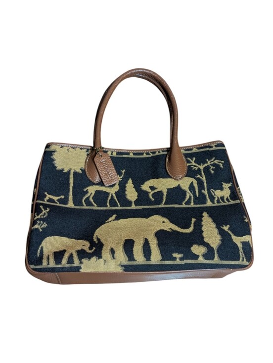 J Mclaughlin Handbags - J McLaughlin Brown & Black Elephant Pattern Safarib Tapestry Tote Satchel Bag